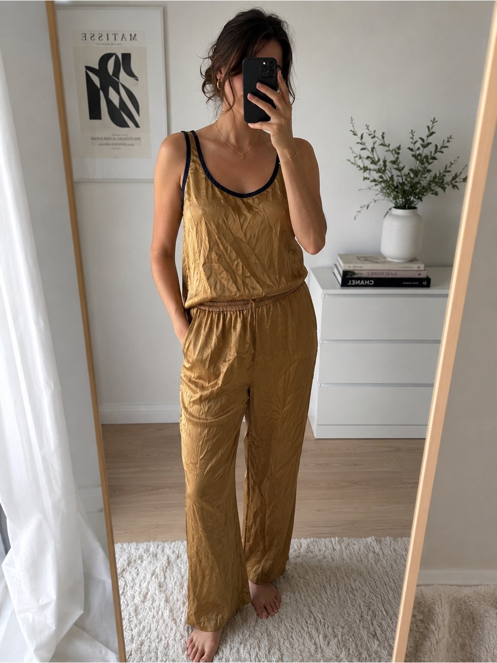 MR JAX 100% Silk Pajama Set Bronze Gold Tank & Pants Women M Luxury Natural Soft